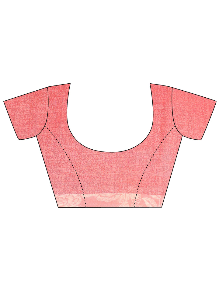 Peach Printed Chinon Saree With Unstitched Blouse Piece