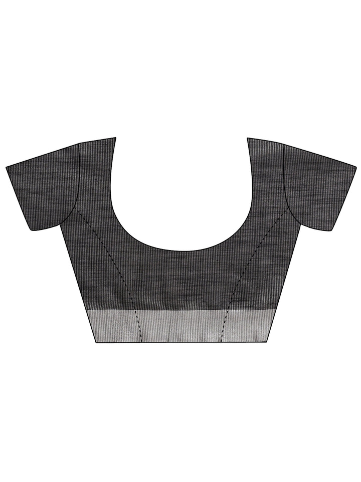 Black Embroidered Cotton Blend Sarees With Unstitched Blouse Piece