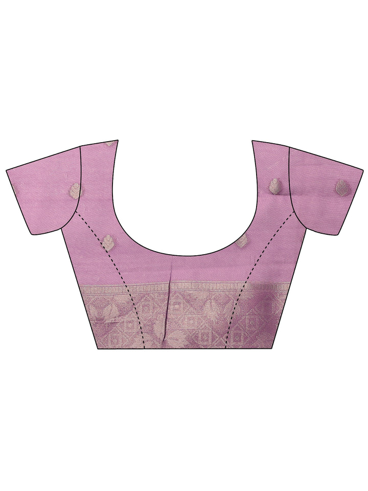 Purple Printed Cotton Blend Sarees With Unstitched Blouse Piece