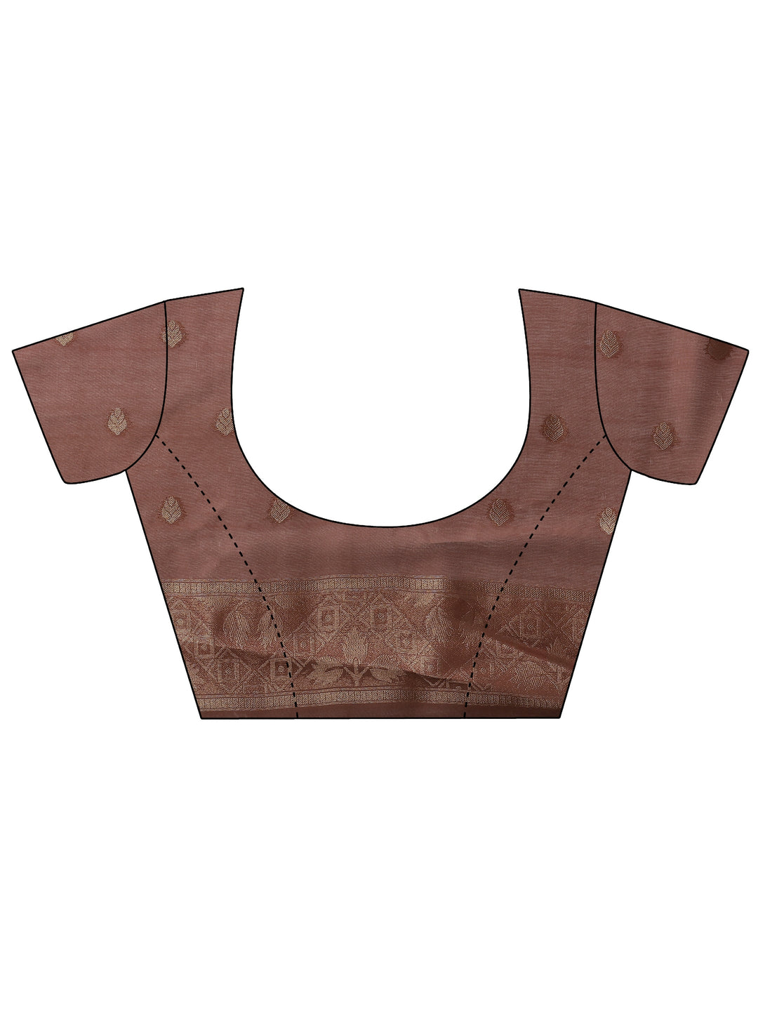 Brown Printed Cotton Blend Sarees With Unstitched Blouse Piece