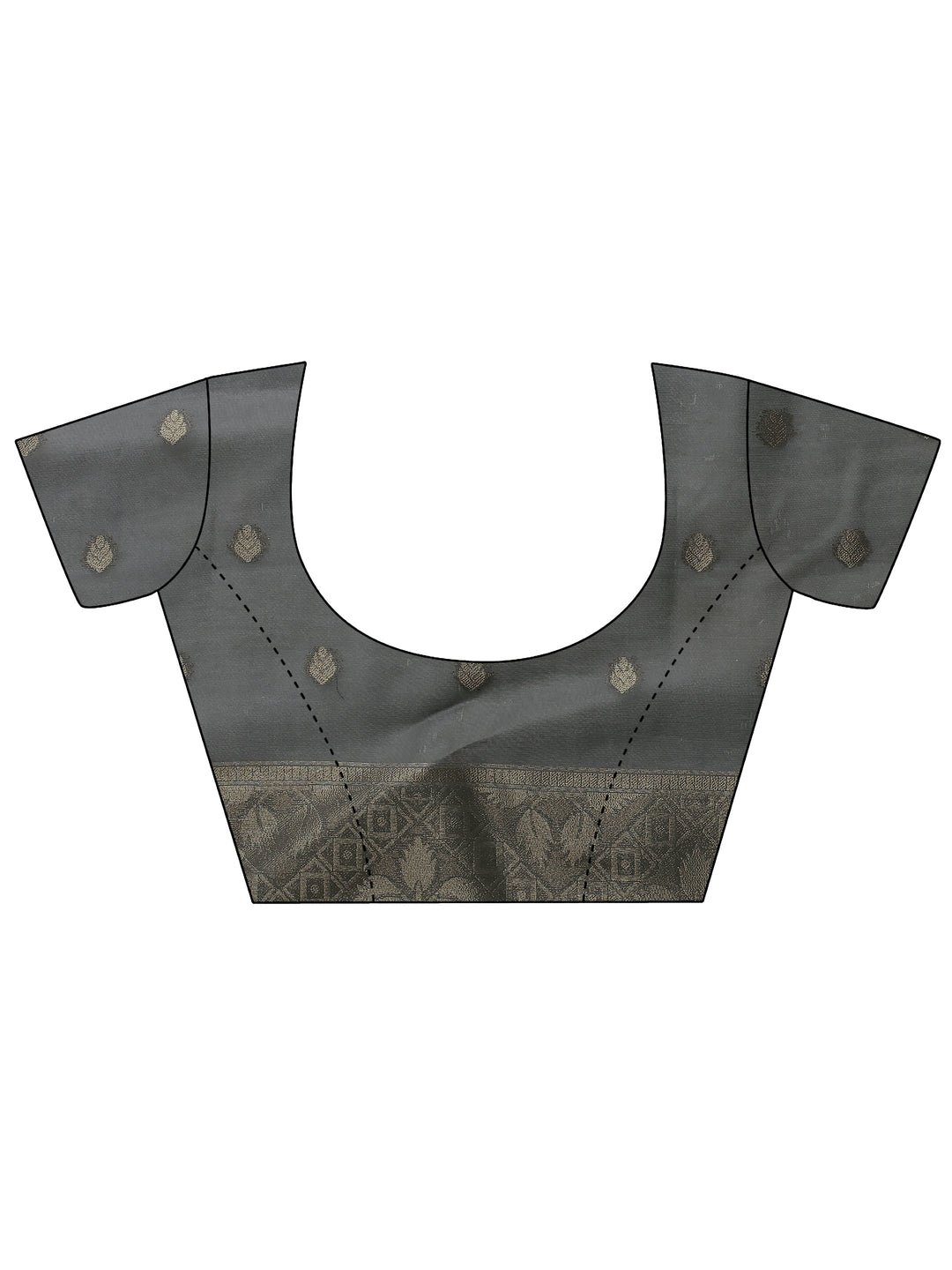 Grey Printed Cotton Blend Sarees With Unstitched Blouse Piece