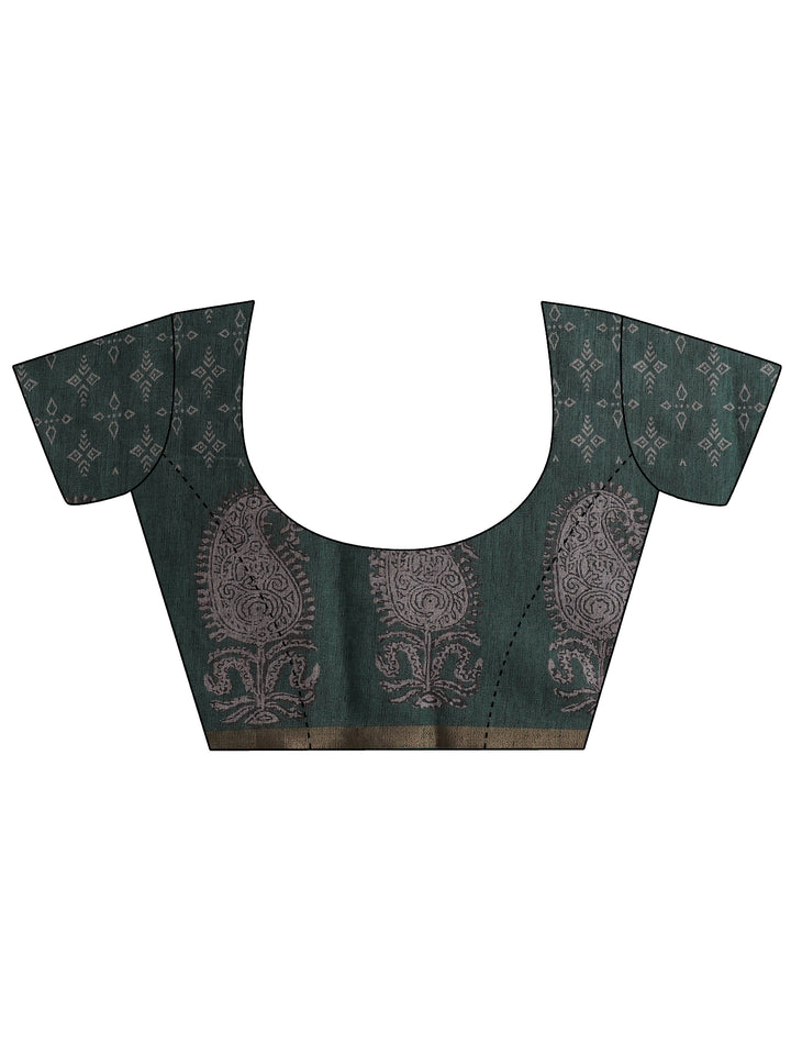 Blue Printed Cotton Blend Sarees With Unstitched Blouse Piece