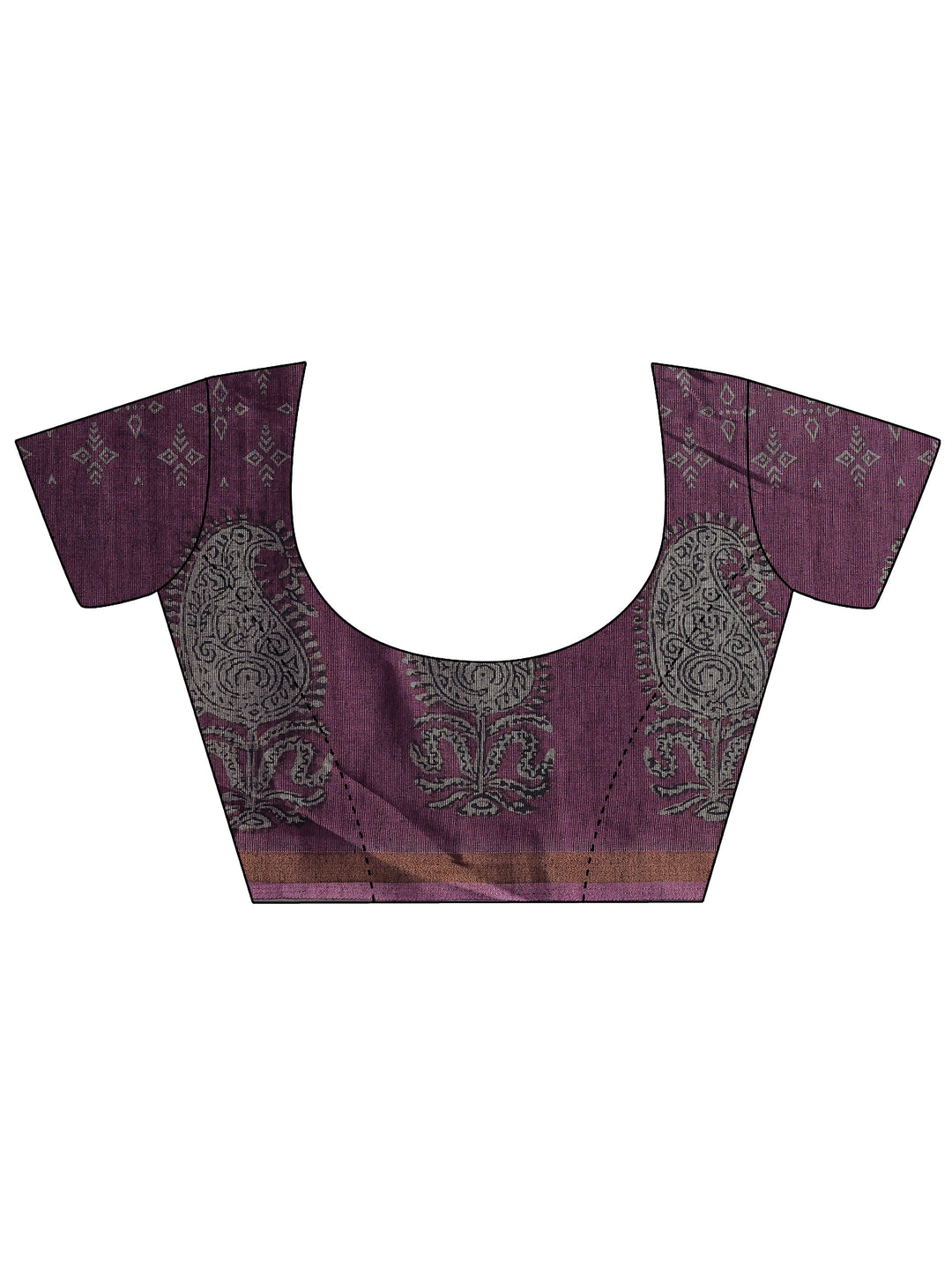 Purple Printed Cotton Blend Sarees With Unstitched Blouse Piece