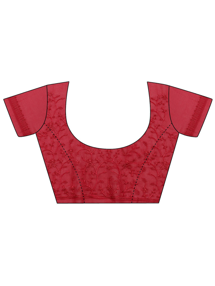 Red Embroidered Georgette Sarees With Unstitched Blouse Piece