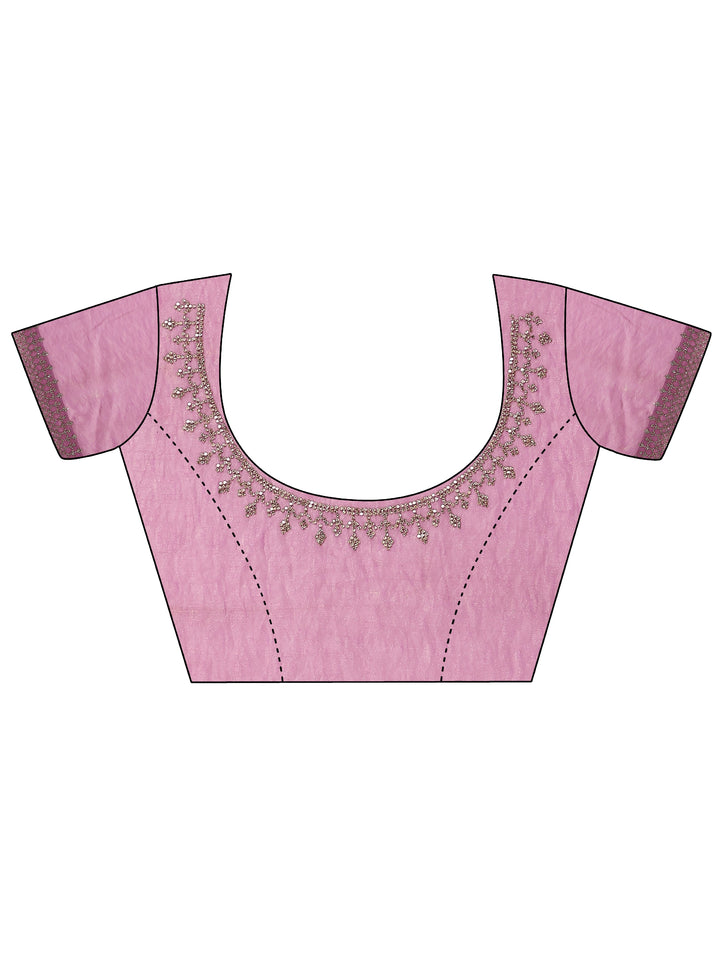 Lavender Embellished Chiffon Sarees With Unstitched Blouse Piece