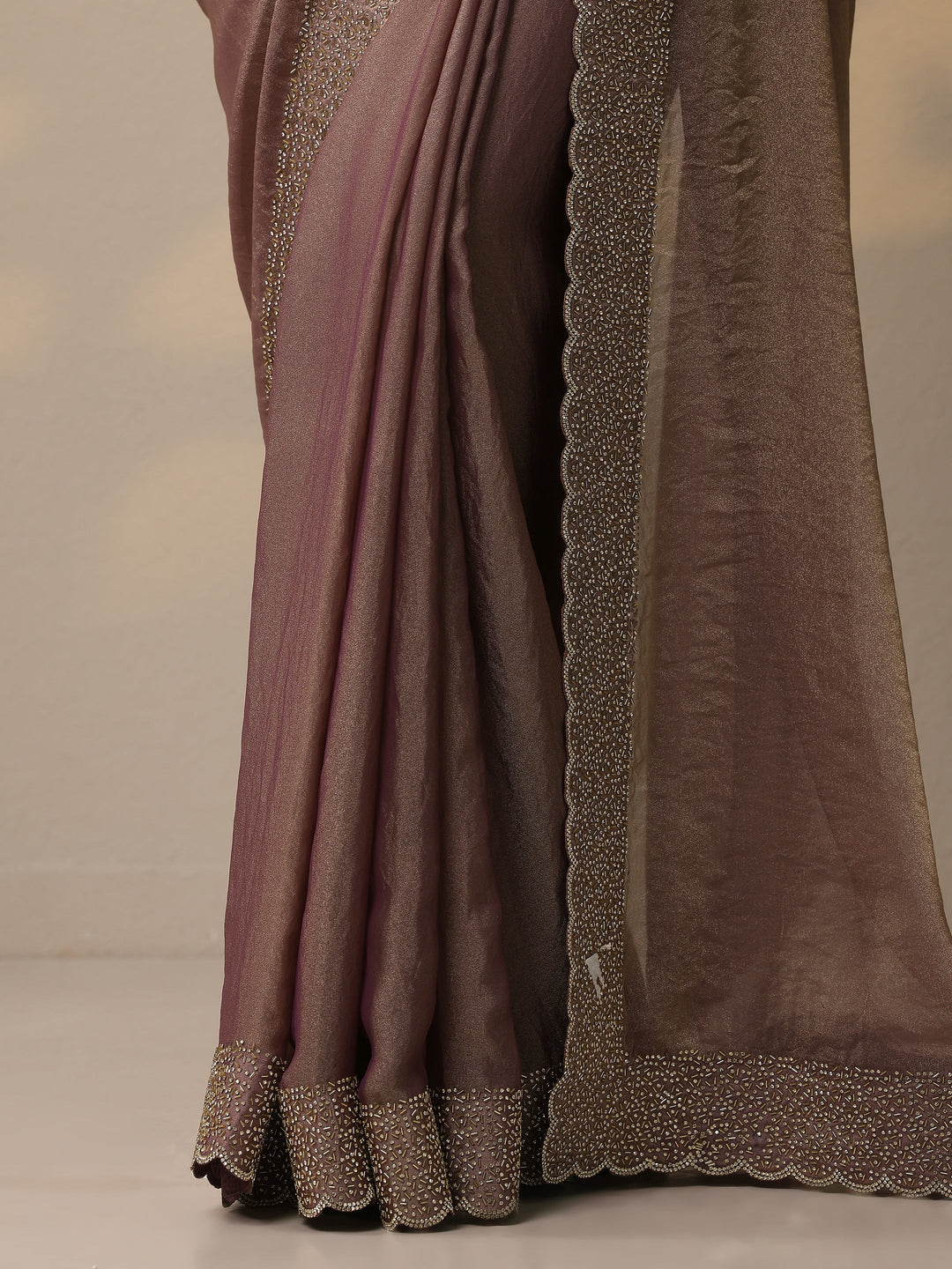 Mauve Embellished Organza Sarees With Unstitched Blouse Piece