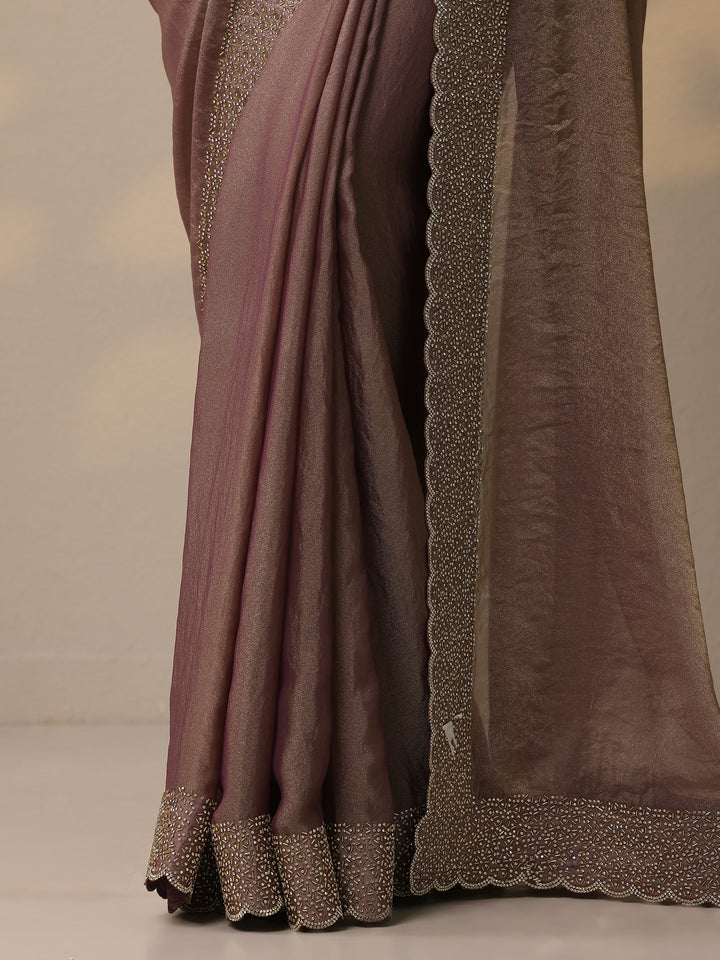 Mauve Embellished Organza Sarees With Unstitched Blouse Piece