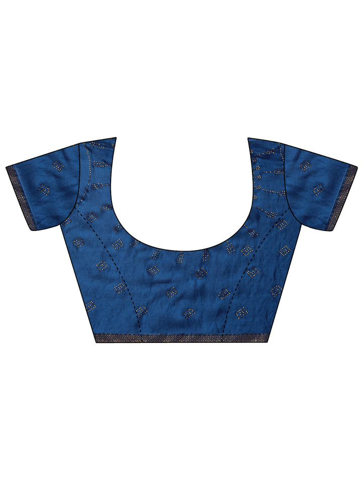 Navy Blue Embellished Organza Sarees With Unstitched Blouse Piece