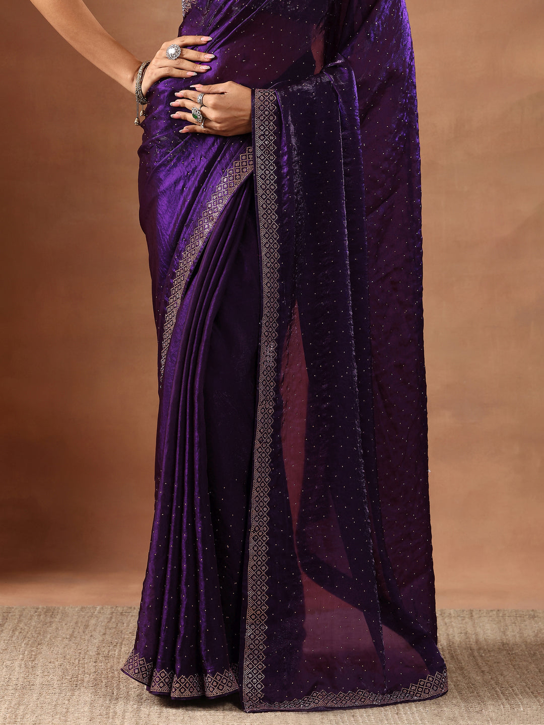 Purple Embellished Organza Sarees With Unstitched Blouse Piece