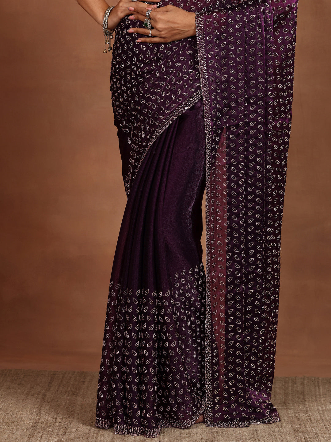 Purple Embellished Organza Sarees With Unstitched Blouse Piece