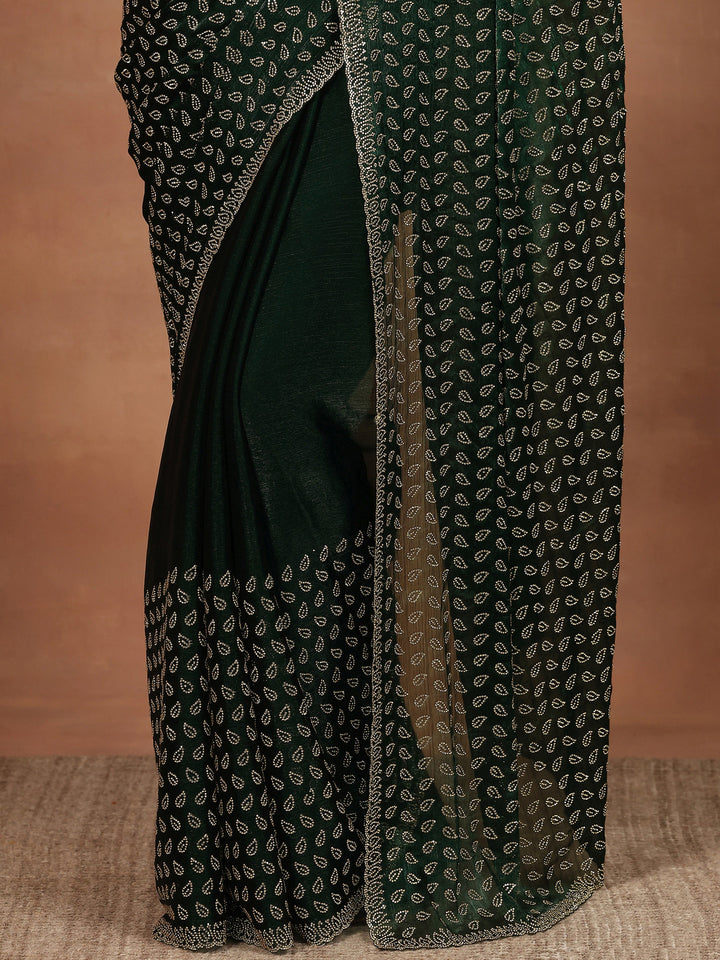 Green Embellished Organza Sarees With Unstitched Blouse Piece