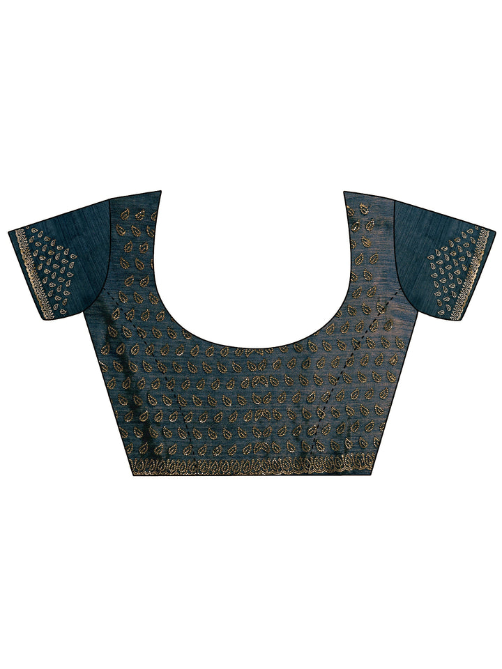 Blue Embellished Organza Sarees With Unstitched Blouse Piece