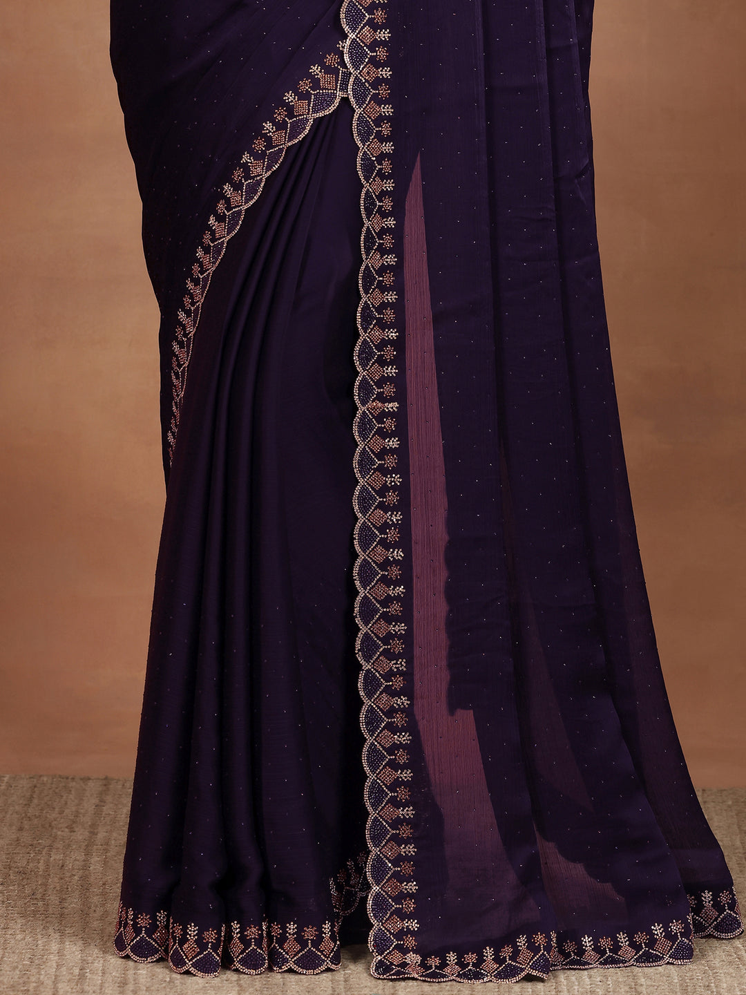 Purple Embellished Silk Blend Sarees With Unstitched Blouse Piece