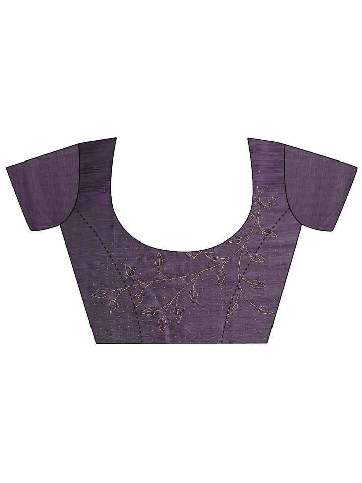 Purple Embellished Silk Blend Sarees With Unstitched Blouse Piece