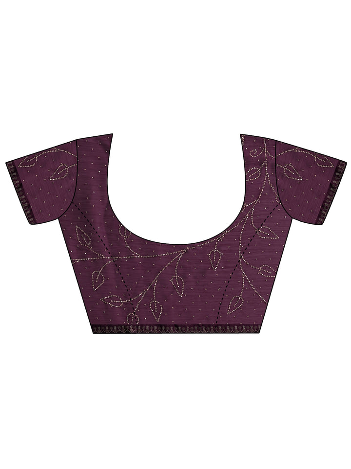 Burgundy Embellished Silk Blend Sarees With Unstitched Blouse Piece