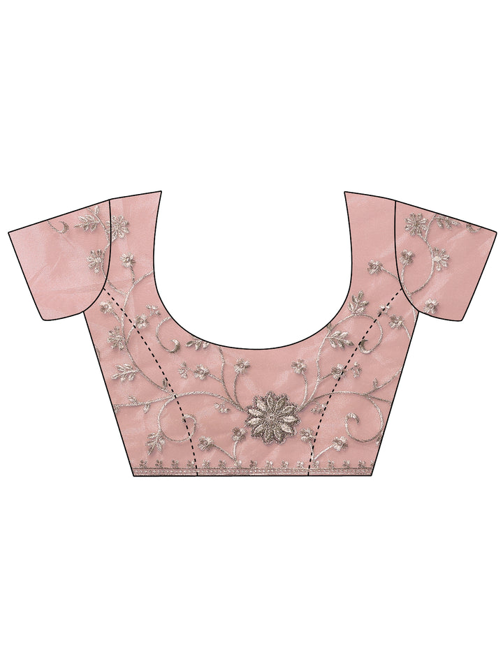 Pink Embroidered Nylon Sarees With Unstitched Blouse Piece