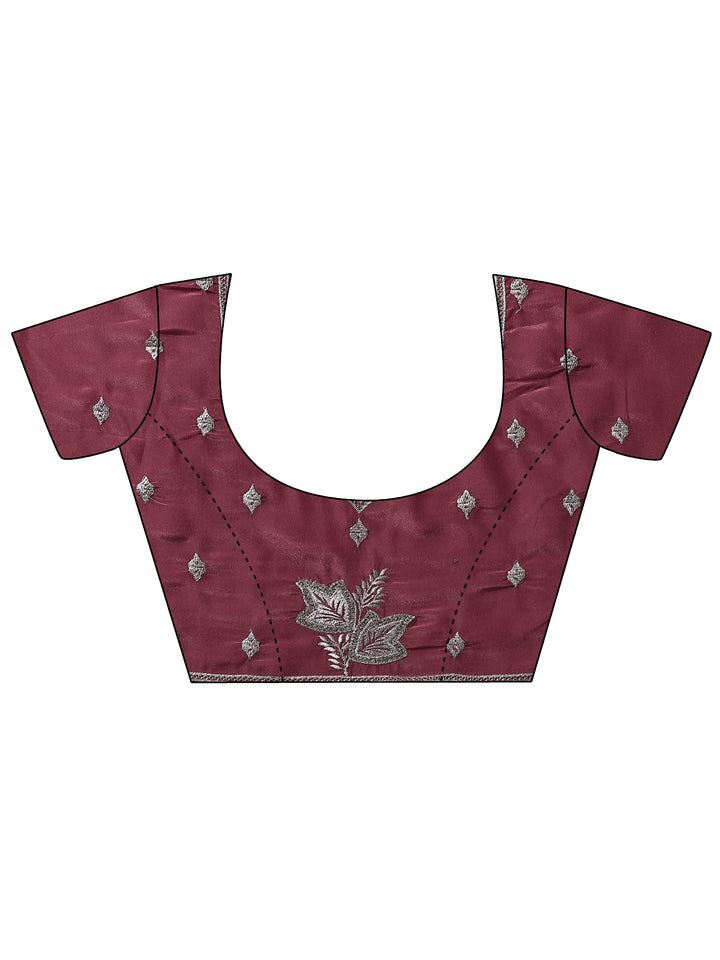 Mauve Embroidered Silk Blend Sarees With Unstitched Blouse Piece