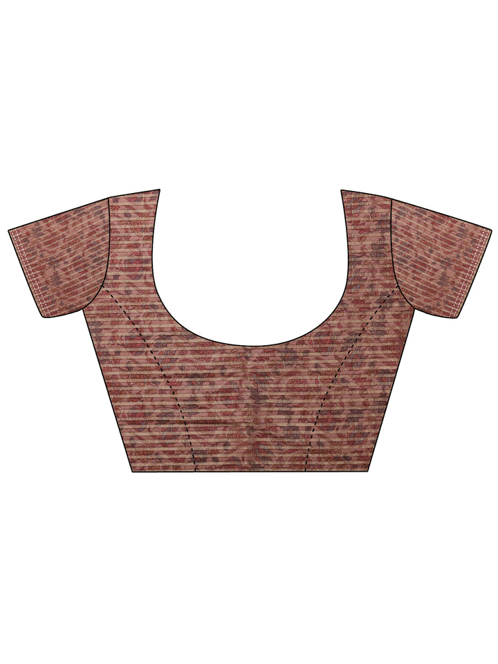 Taupe Printed Silk Blend Saree With Unstitched Blouse Piece