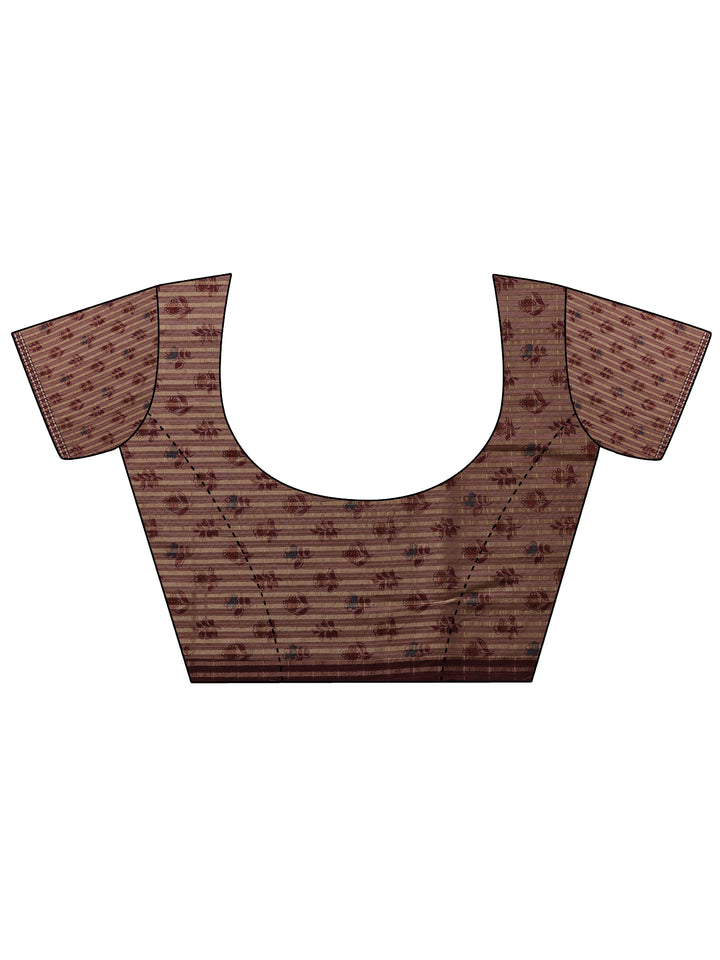 Beige Printed Silk Blend Saree With Unstitched Blouse Piece