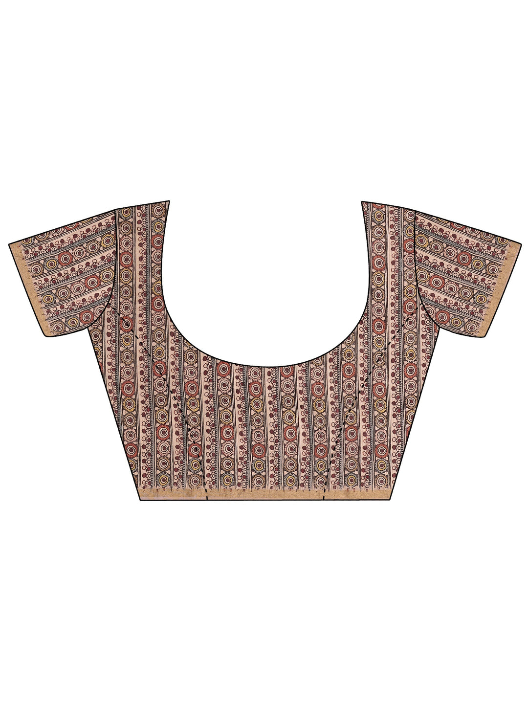 Brown Printed Silk Blend Sarees With Unstitched Blouse Piece
