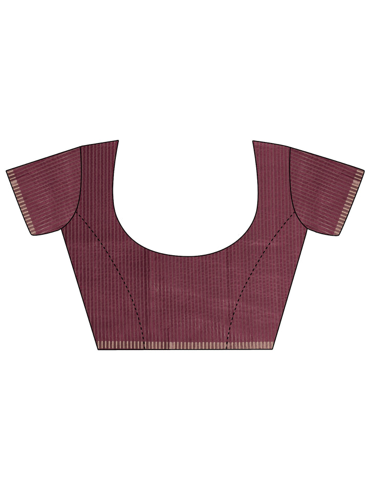 Burgundy Printed Silk Blend Sarees With Unstitched Blouse Piece