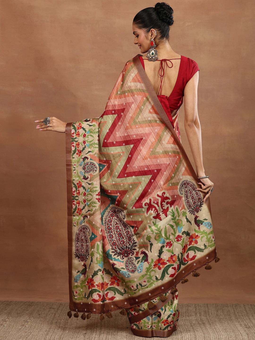 Multi Leheriya Printed Silk Blend Sarees With Unstitched Blouse Piece