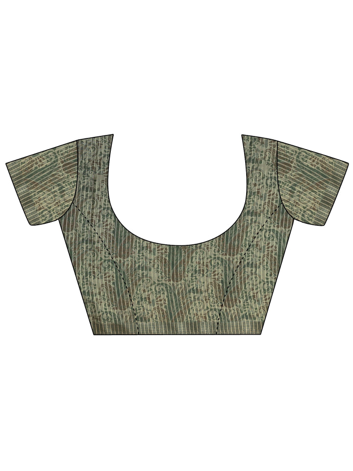 Green Printed Silk Blend Sarees With Unstitched Blouse Piece