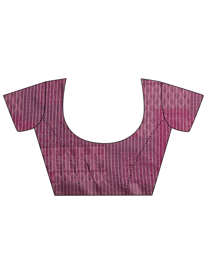 Pink Printed Silk Blend Saree With Unstitched Blouse Piece