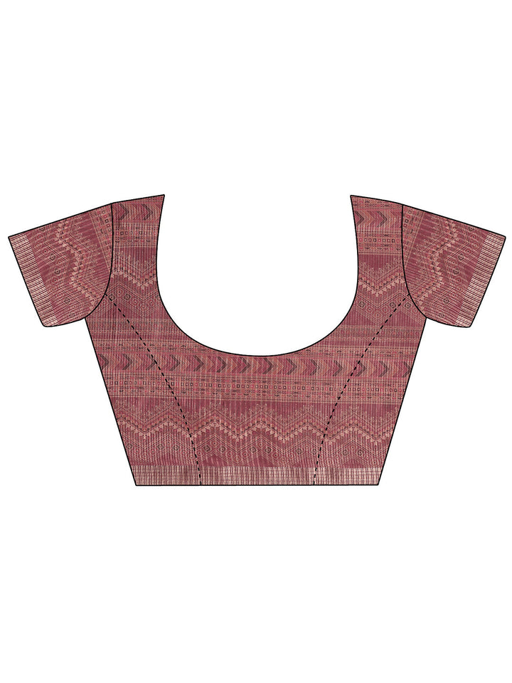 Maroon Printed Silk Blend Sarees With Unstitched Blouse Piece
