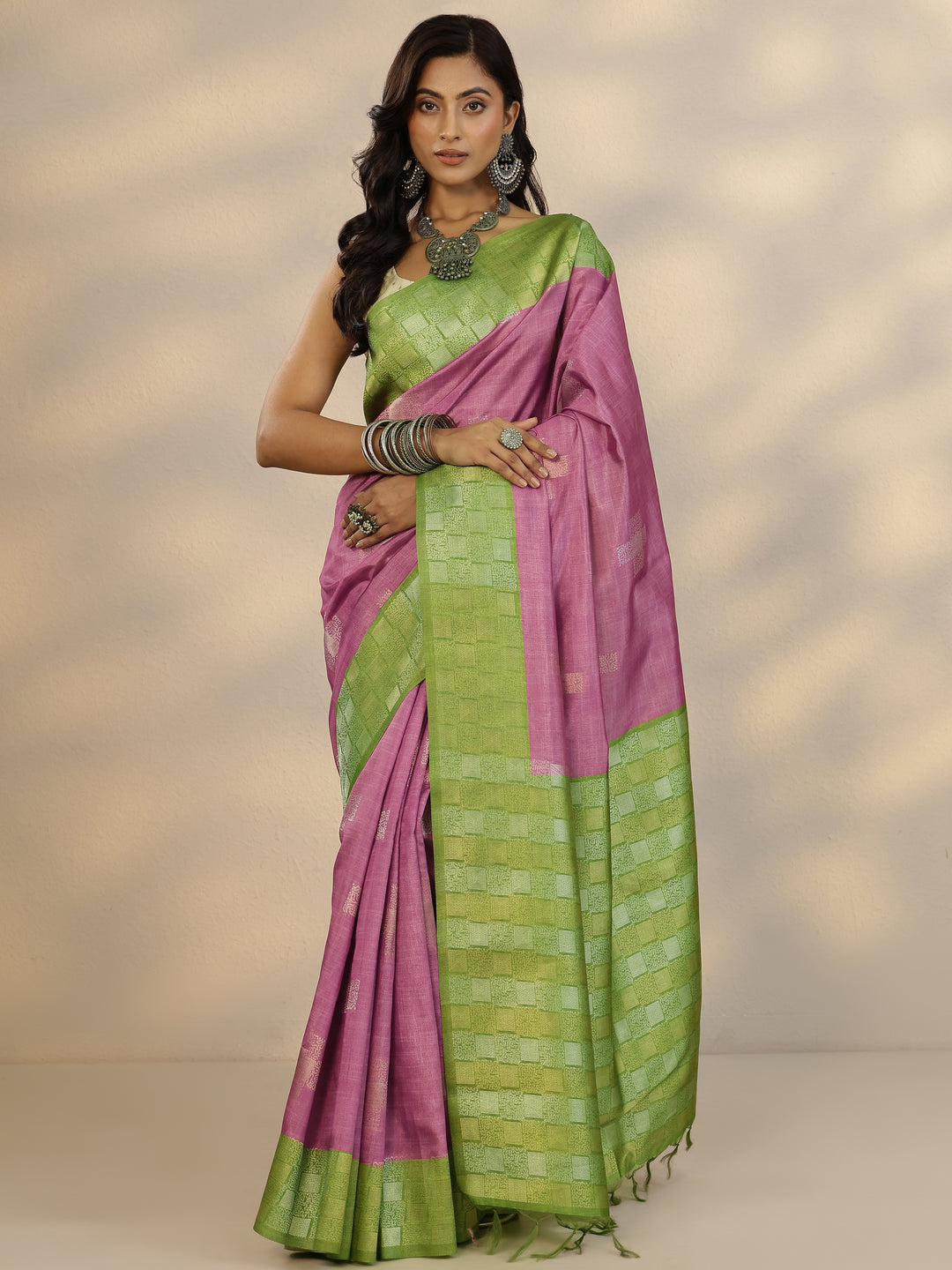 Pink Woven Design Silk Blend Saree With Unstitched Blouse Piece
