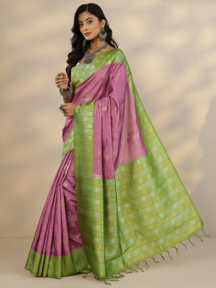 Pink Woven Design Silk Blend Saree With Unstitched Blouse Piece