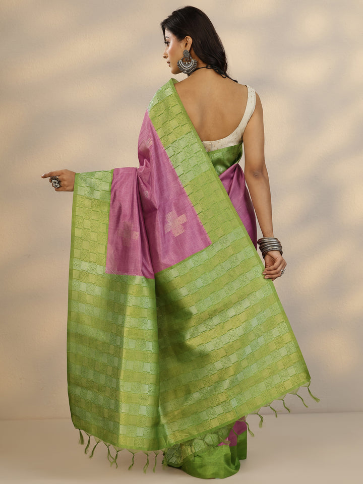 Pink Woven Design Silk Blend Saree With Unstitched Blouse Piece