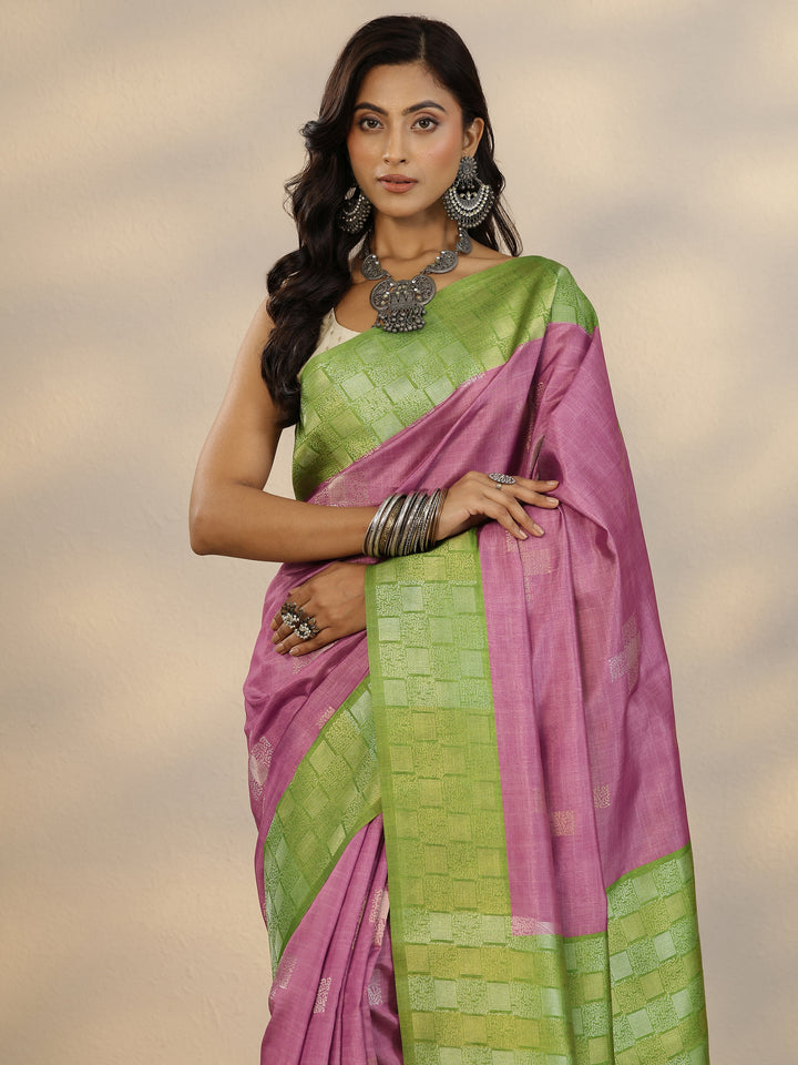 Pink Woven Design Silk Blend Saree With Unstitched Blouse Piece