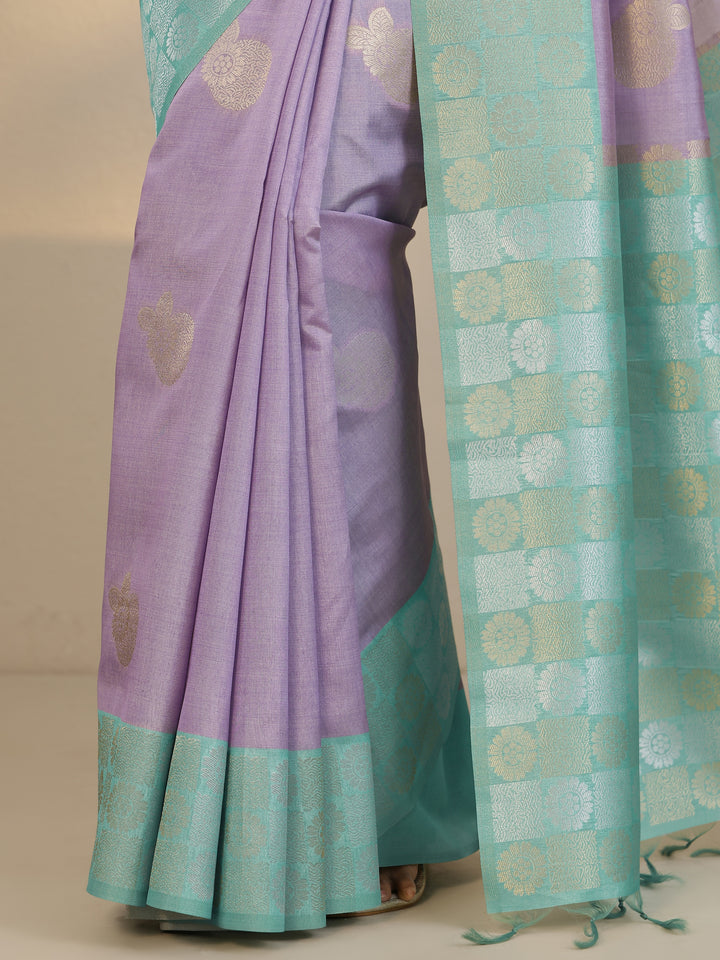 Lavender Woven Design Silk Blend Saree With Unstitched Blouse Piece