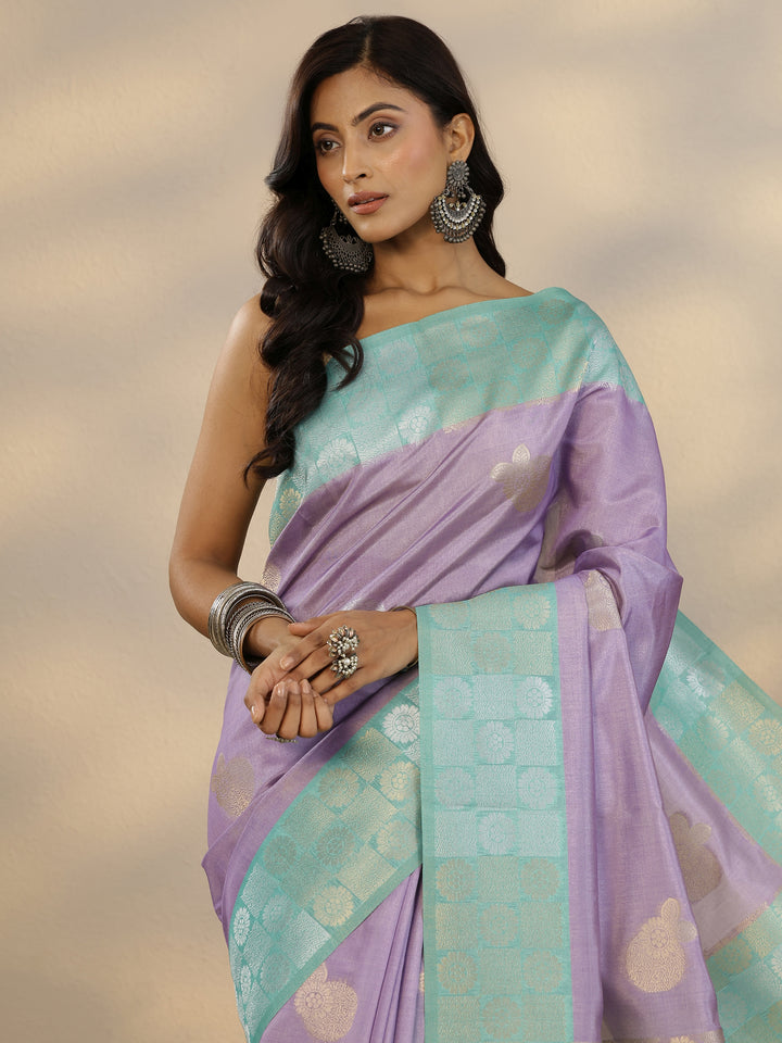 Lavender Woven Design Silk Blend Saree With Unstitched Blouse Piece