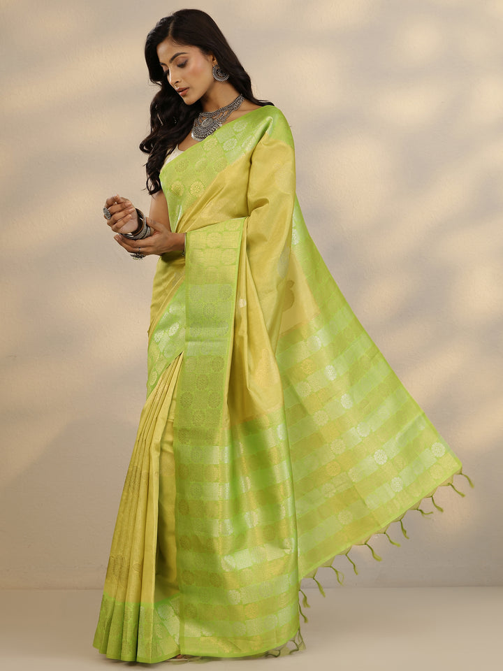 Mustard Woven Design Silk Blend Saree With Unstitched Blouse Piece
