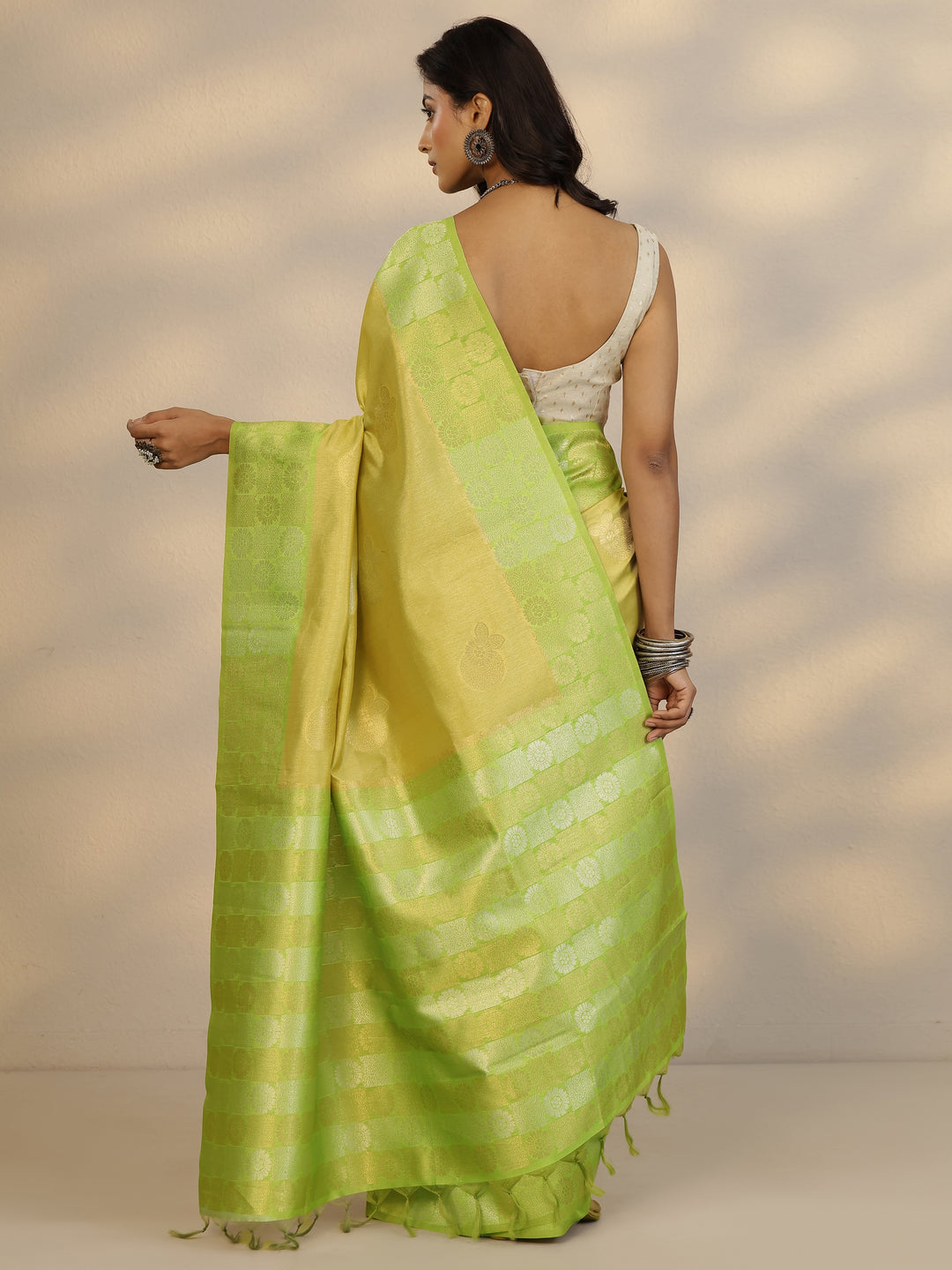 Mustard Woven Design Silk Blend Saree With Unstitched Blouse Piece