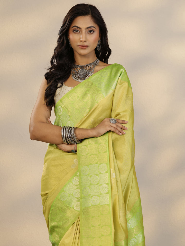 Mustard Woven Design Silk Blend Saree With Unstitched Blouse Piece