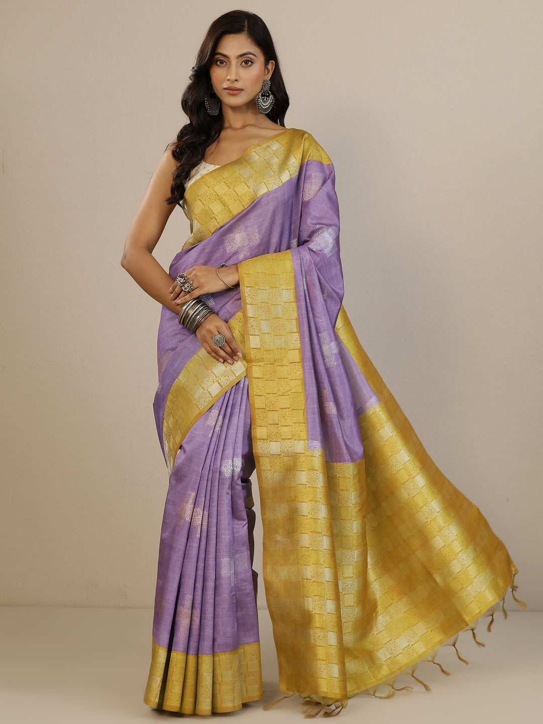 Purple Woven Design Silk Blend Saree With Unstitched Blouse Piece