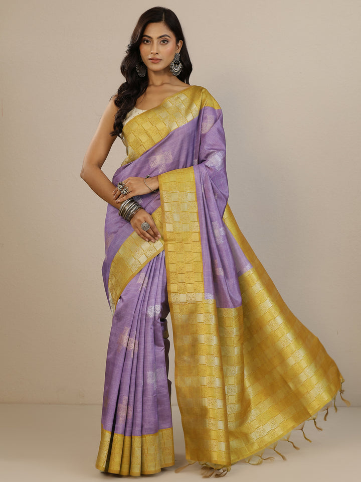 Purple Woven Design Silk Blend Saree With Unstitched Blouse Piece