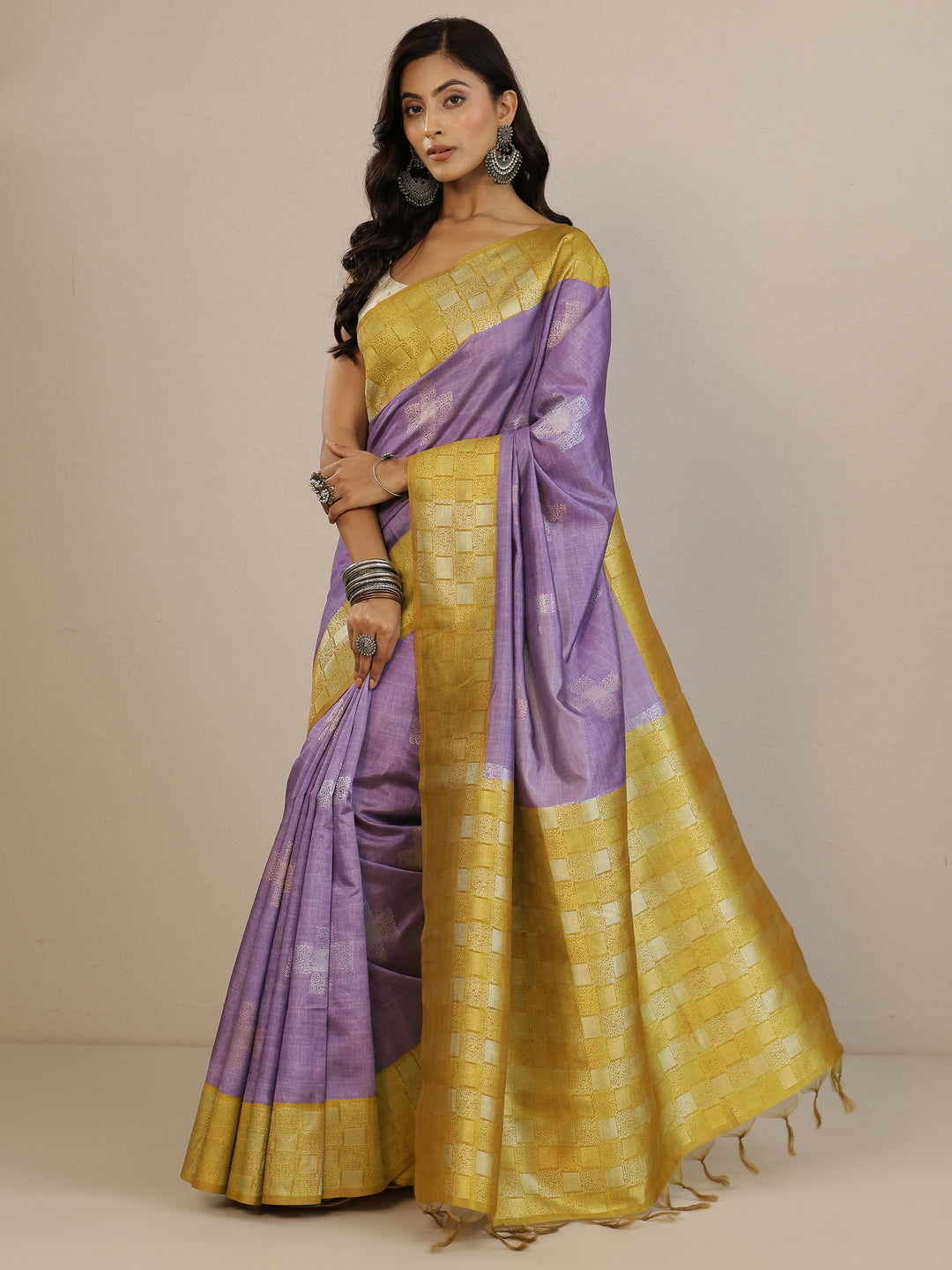 Purple Woven Design Silk Blend Saree With Unstitched Blouse Piece