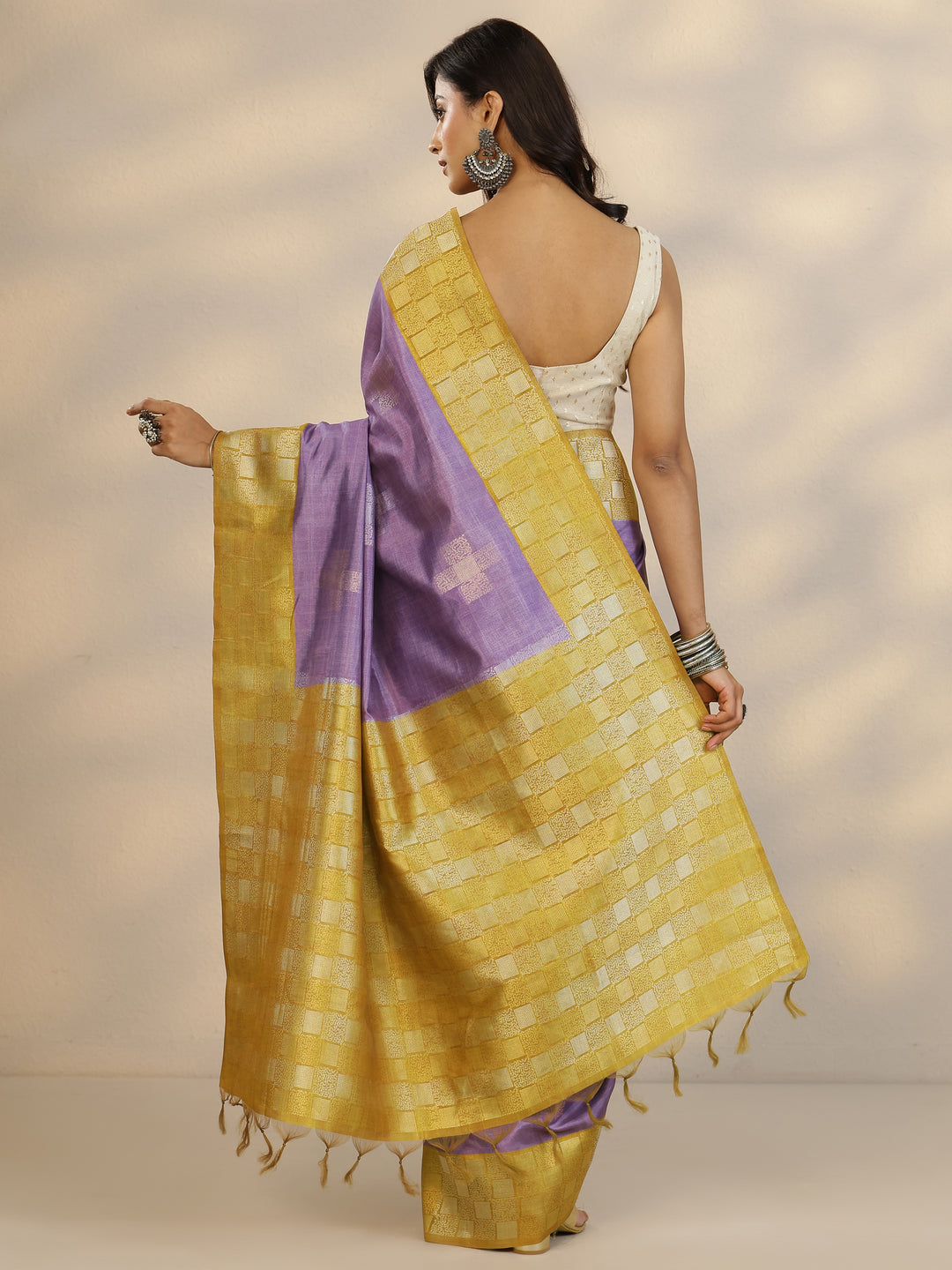 Purple Woven Design Silk Blend Saree With Unstitched Blouse Piece