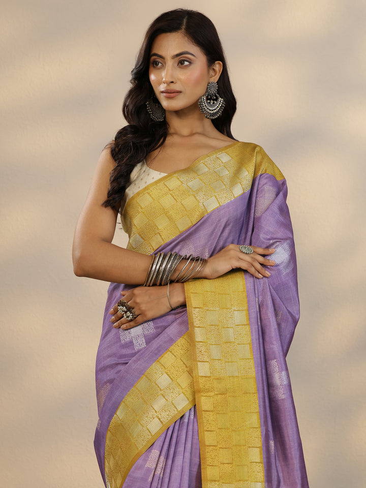Purple Woven Design Silk Blend Saree With Unstitched Blouse Piece