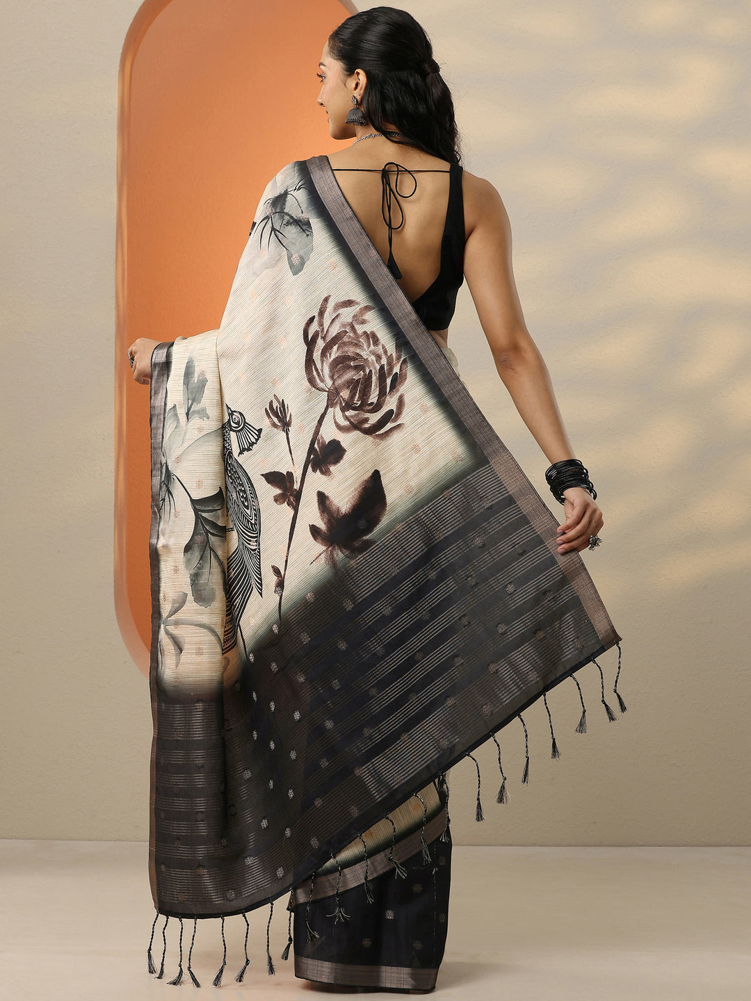 Beige Woven Design Silk Blend Saree With Unstitched Blouse Piece