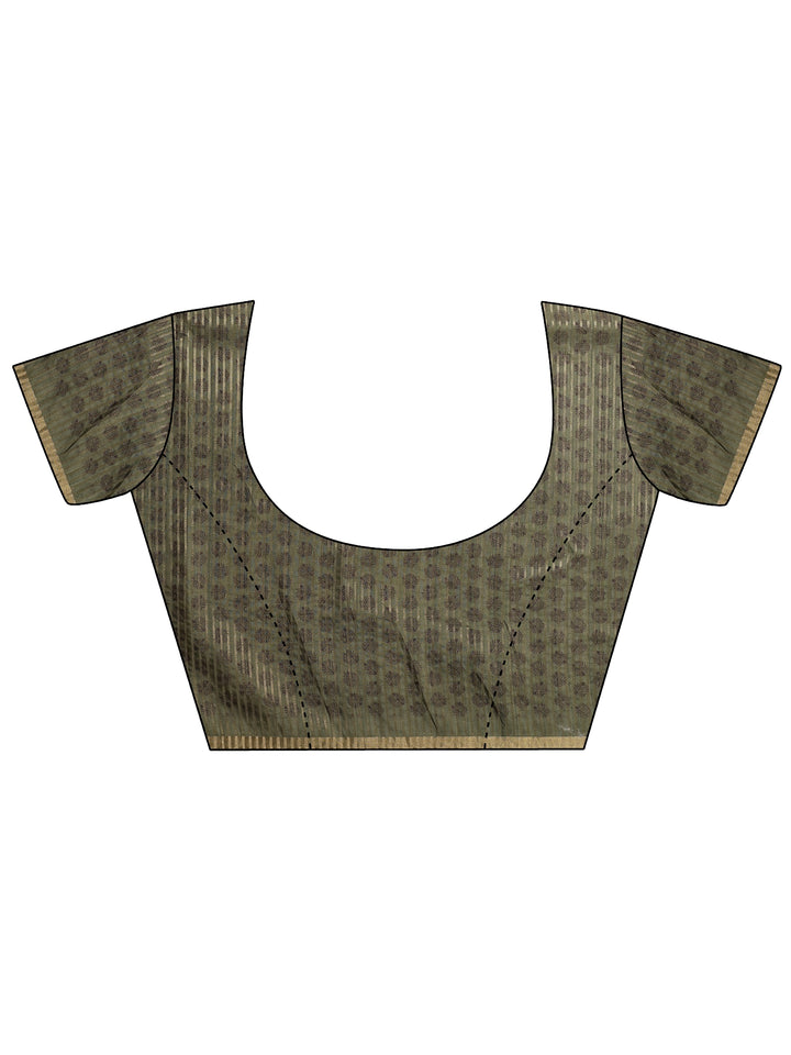 Green Printed Silk Blend Saree With Unstitched Blouse Piece