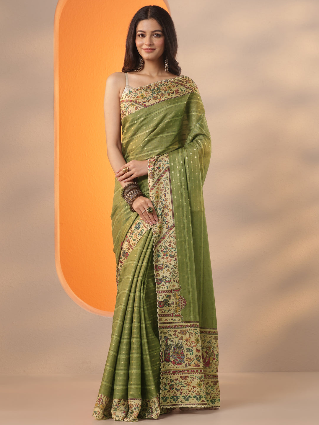 Green Woven Design Silk Blend Saree With Unstitched Blouse Piece