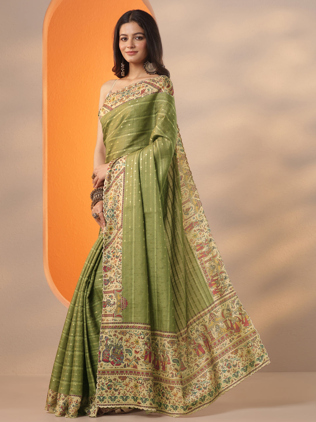 Green Woven Design Silk Blend Saree With Unstitched Blouse Piece