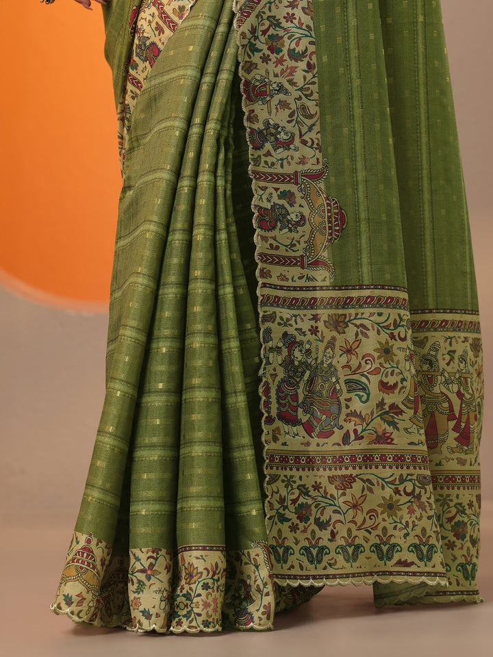 Green Woven Design Silk Blend Saree With Unstitched Blouse Piece