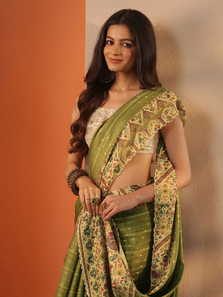 Green Woven Design Silk Blend Saree With Unstitched Blouse Piece