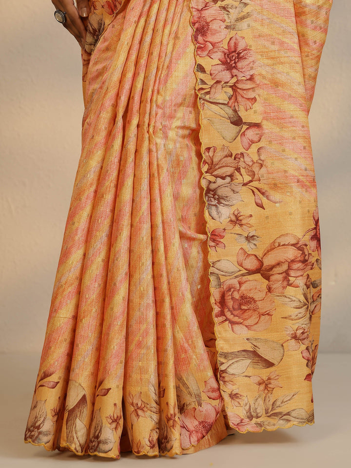 Yellow Woven Design Silk Blend Saree With Unstitched Blouse Piece
